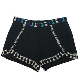 Free People Black Comb Linen Blend READ Zoe Shorts Women 6 Side Zip Embroidered